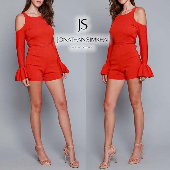 NWT Large Jonathan Simkhai Knit Cold Shoulder Romper - Picture 1 of 12